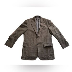 Oscar de la Renta Mens 40R Lambswool Blazer Brown Sport Coat elbow patch